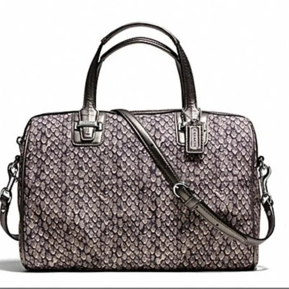 COACH Taylor Snake Print Top Handle Satchel Handbag #F26037 Gunmetal